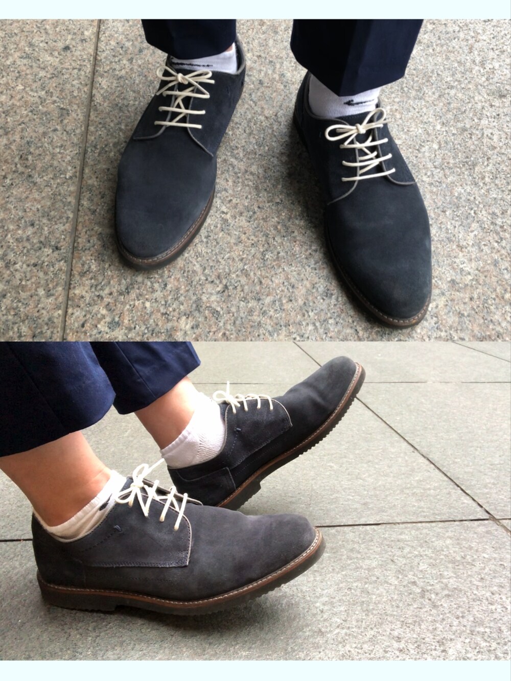 ブラック系のTシャツ/カットソー、ブラウン系のチノパンツ、ブルー系のドレスシューズを着用したメンズの夏コーディネートの3枚目の写真
