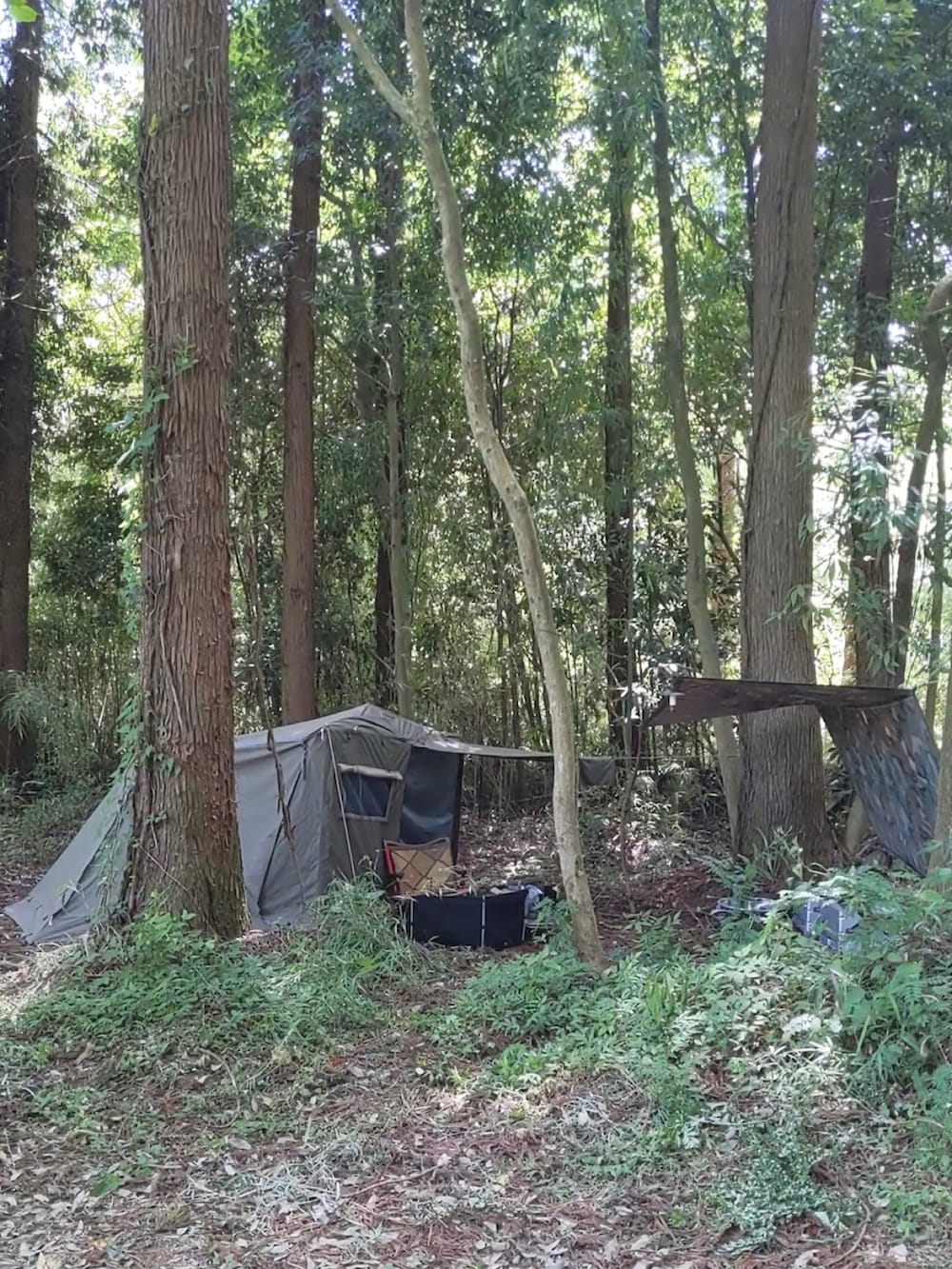 ブルー系のスウェット、ブルー系のデニムパンツ、ホワイト系のスニーカーを着用したメンズの夏コーディネートの2枚目の写真