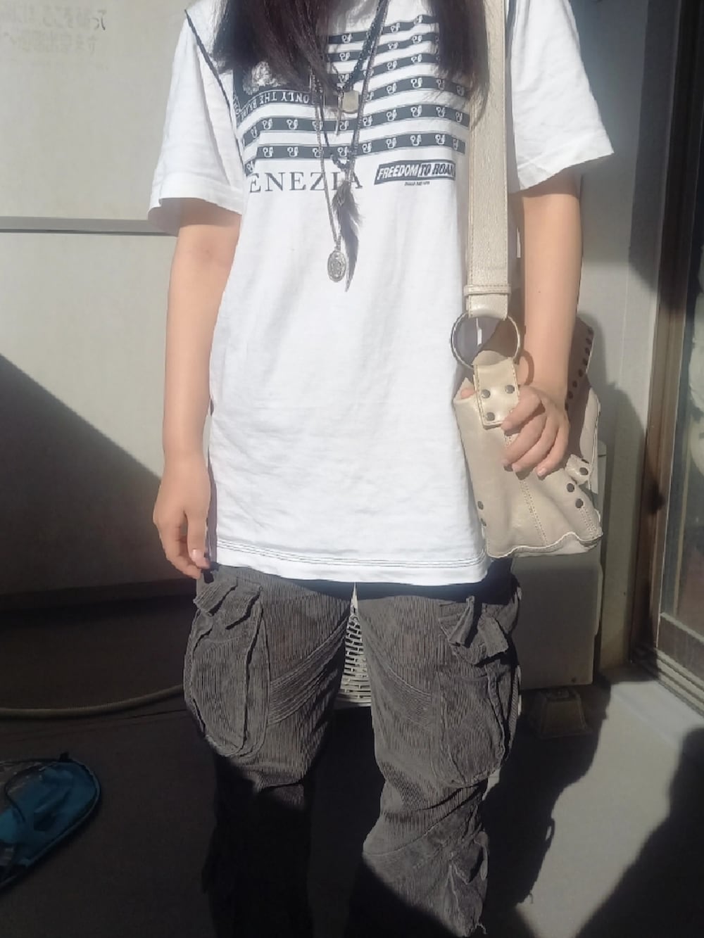 「俺のDIESELのアイテム（Tシャツ/カットソー、ホワイト系）」を使った、fujisamaaaaさん（メンズ・166cm）の夏コーディネートの2枚目の写真