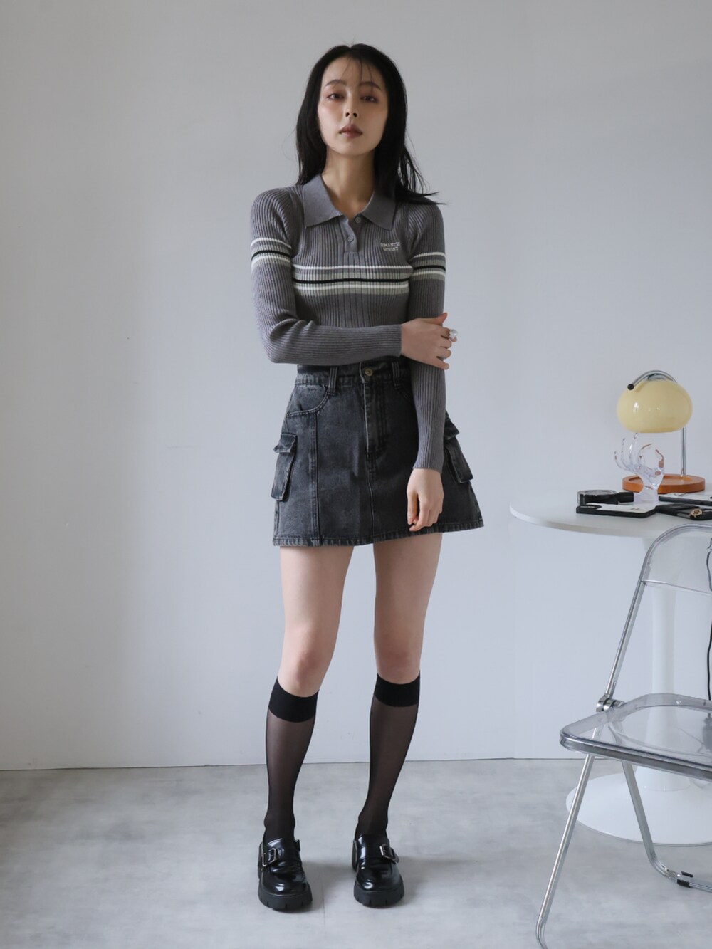 「大人ファッション、オトナカジュアル、大人カジュアルコーデ、トップス、ニットトップス、ポロニット、夏コーデ、夏コーデ、春コーデ、春、春夏コーデ、スポーティ」｜「Ulyssesの襟付きリブニットトップス（ニット/セーター、ブルー系）」を使った、Ulyssesさん（レディース・158cm）の春コーディネートの5枚目の写真