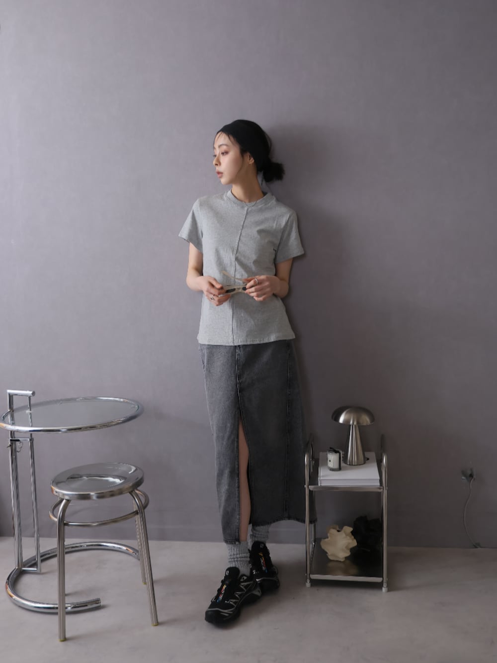 「Tシャツ、Tシャツコーデ、春服コーデ、大人カジュアル、カジュアル、カジュアルコーデ、ストリート、春コーデ、春、春夏コーデ、夏コーデ」｜「UlyssesのセンターシームデザインTシャツ（Tシャツ/カットソー、ホワイト系）」を使った、Ulyssesさん（レディース・158cm）の春コーディネートの8枚目の写真