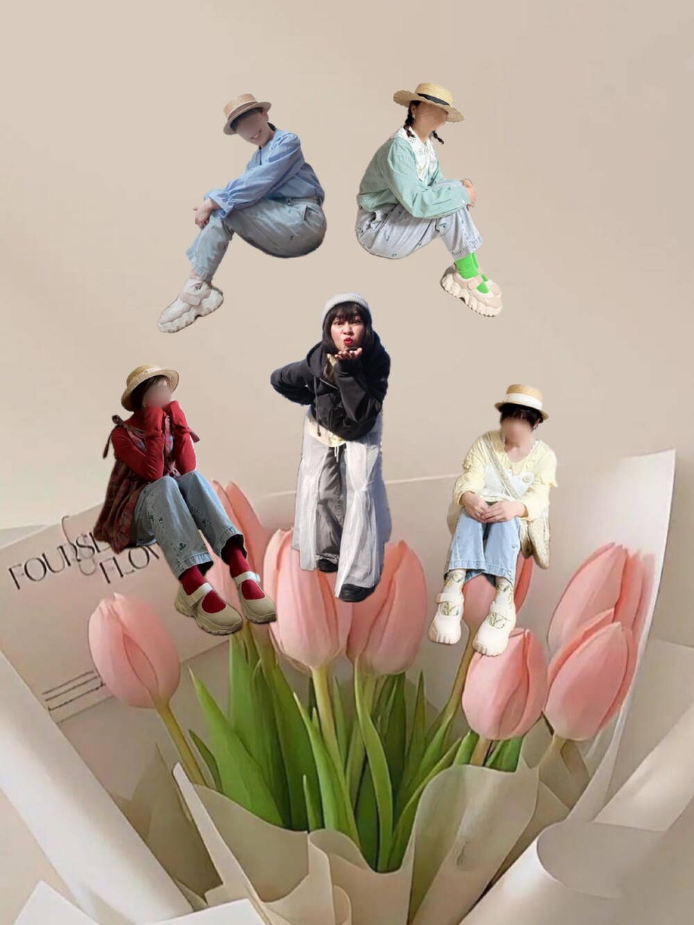 ブルー系のその他パンツ、ベージュ系のスニーカー、レッド系のTシャツ/カットソーを着用したレディースの春コーディネートの3枚目の写真