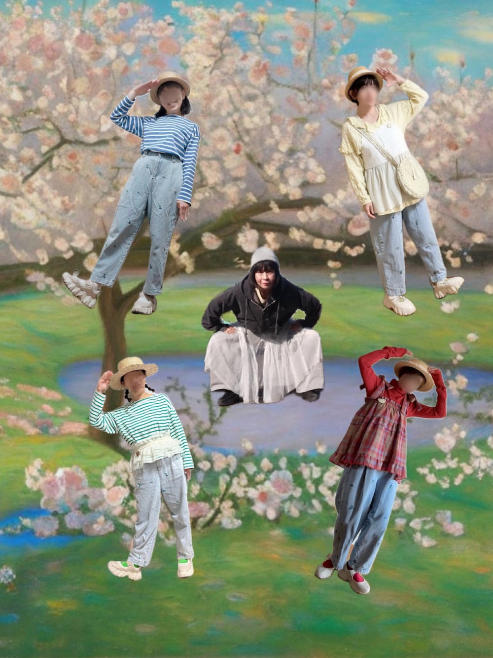 ブルー系のその他パンツ、ベージュ系のスニーカー、レッド系のTシャツ/カットソーを着用したレディースの春コーディネートの4枚目の写真