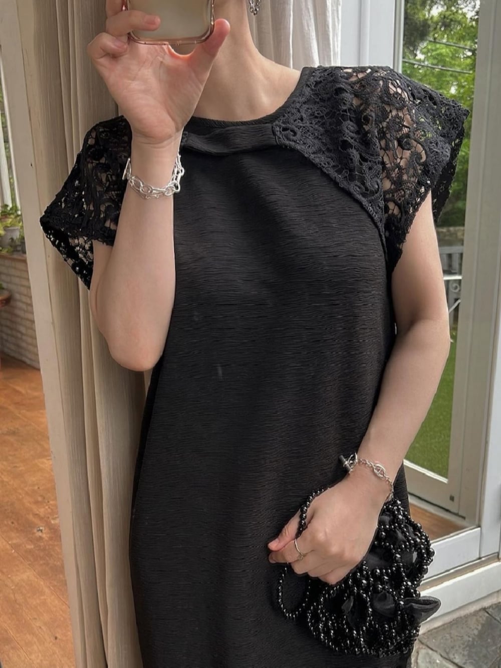 「夏、オトナカワイイ、大人コーデ、オケージョン、オケージョンスタイル、オケージョンワンピース、オケージョンドレス、フォーマル」｜「WILLFULLYのlace bolero × no sleeve billow rib OP SET（ワンピース、ブラック系）」を使った、hara sayakaさん（レディース・156cm）の夏コーディネートの2枚目の写真