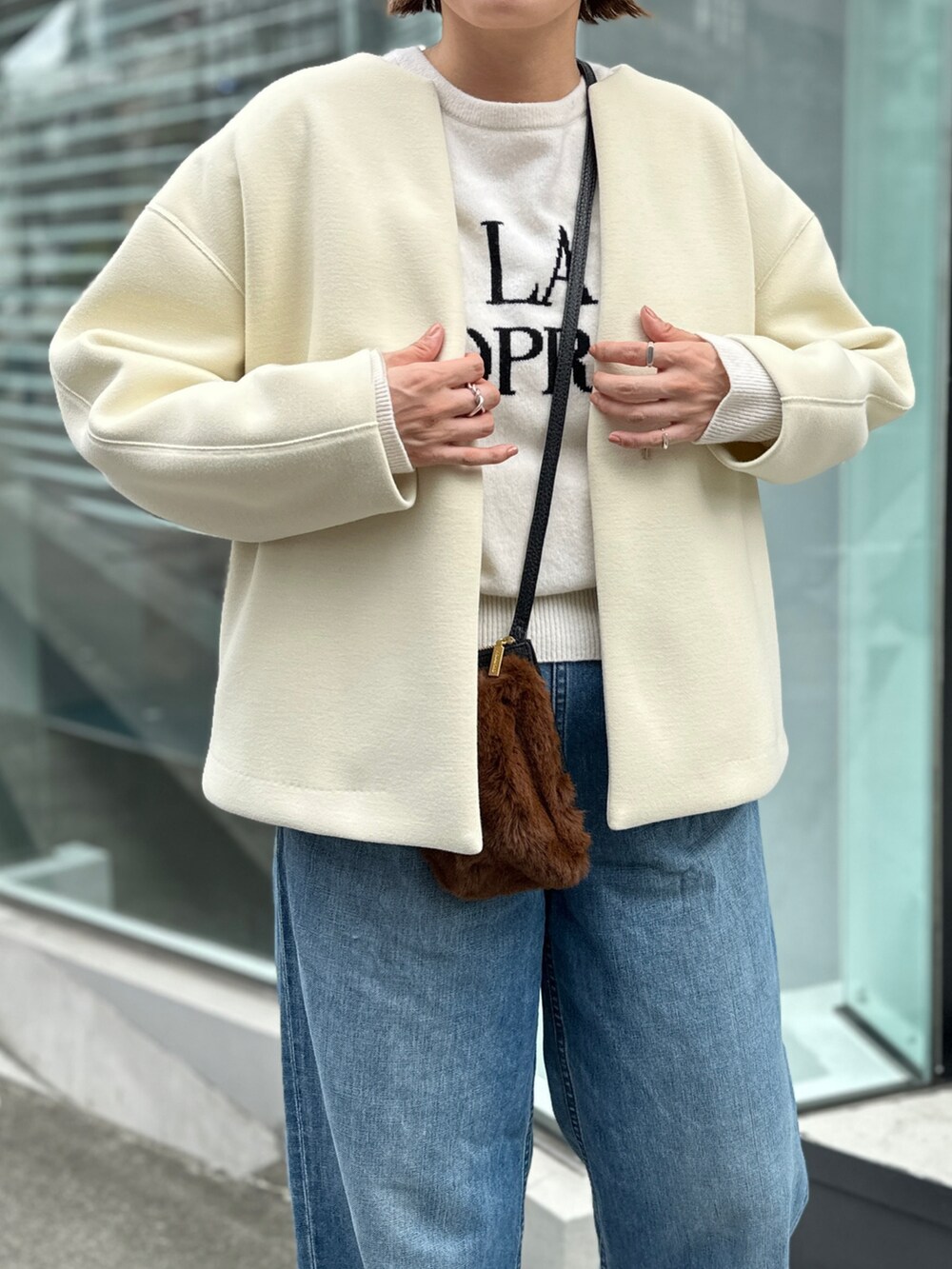 「カジュアル、オトナカジュアル、秋、秋服準備はじめました、大人女子、秋コーデ、秋冬コーデ、デニム、ブルゾン」｜「NOLLEY’Sのウォッシャブルダンボールブルゾン（ブルゾン、ホワイト系）」を使った、mitaniiiiiさん（レディース・168cm）の秋コーディネートの4枚目の写真