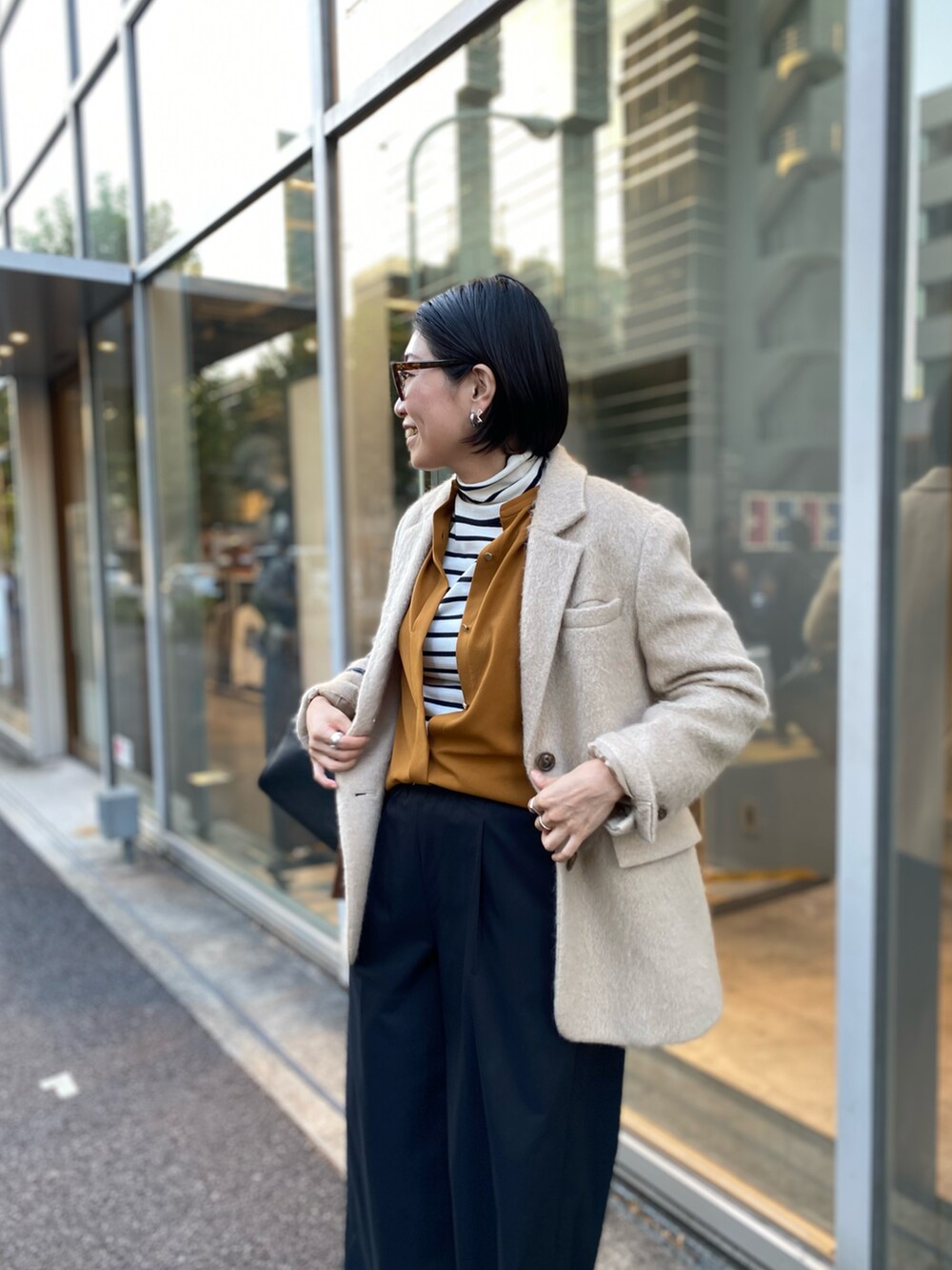 「秋服、オトナ女子、ジャケット、シャツスタイル、レイヤードスタイル、ブーツ、ブラウン」｜「NOLLEY’Sのモヘヤシャギージャケット（テーラードジャケット、ベージュ系）」を使った、mitaniiiiiさん（骨格ストレート・レディース・168cm）の秋コーディネートの5枚目の写真