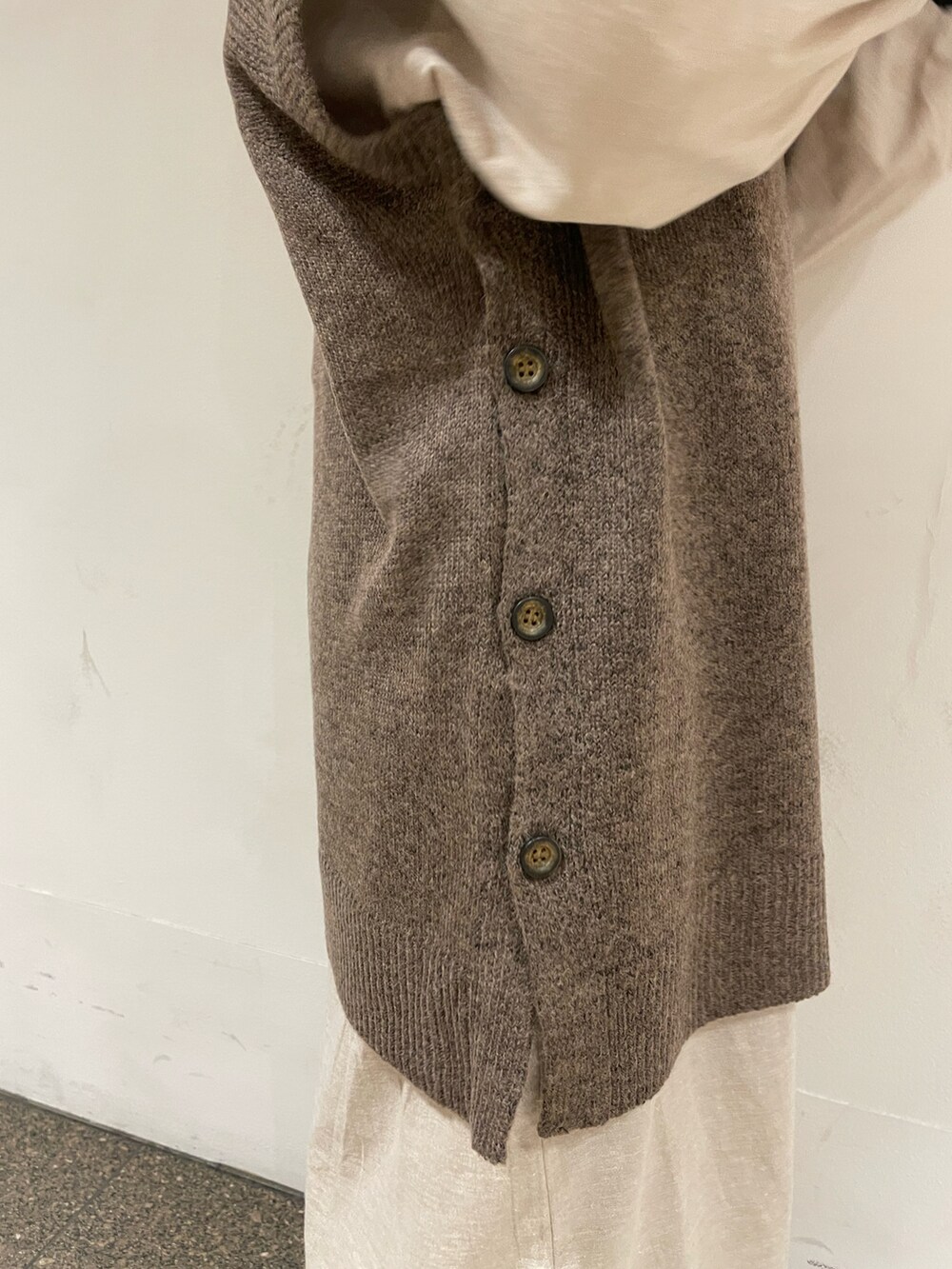 ベージュ系のワンピース、ブラウン系のベスト、ブラウン系のその他パンツを着用したレディースの冬コーディネートの5枚目の写真