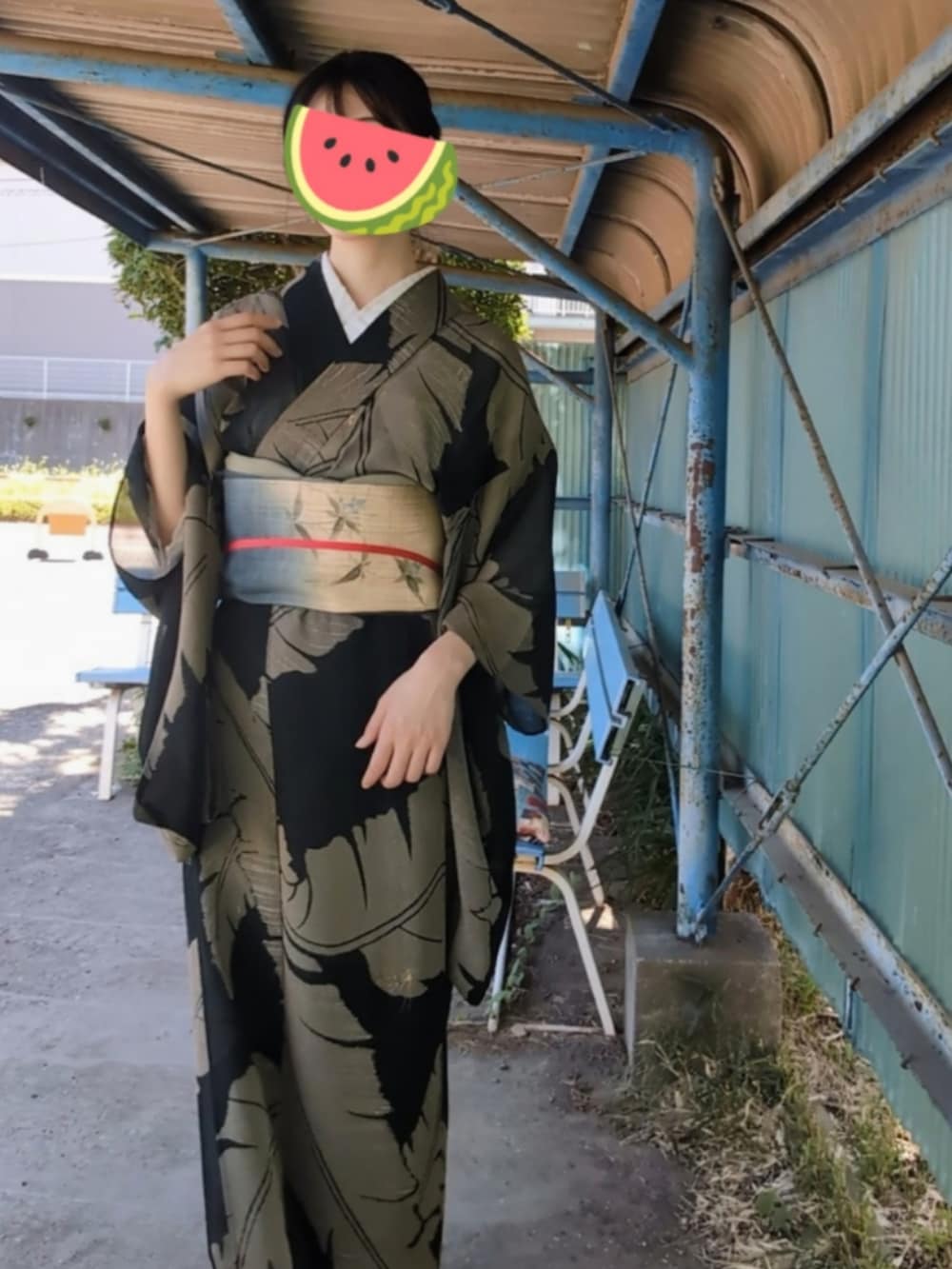 グレー系の着物、ベージュ系の着物を着用したレディースの夏コーディネートの2枚目の写真