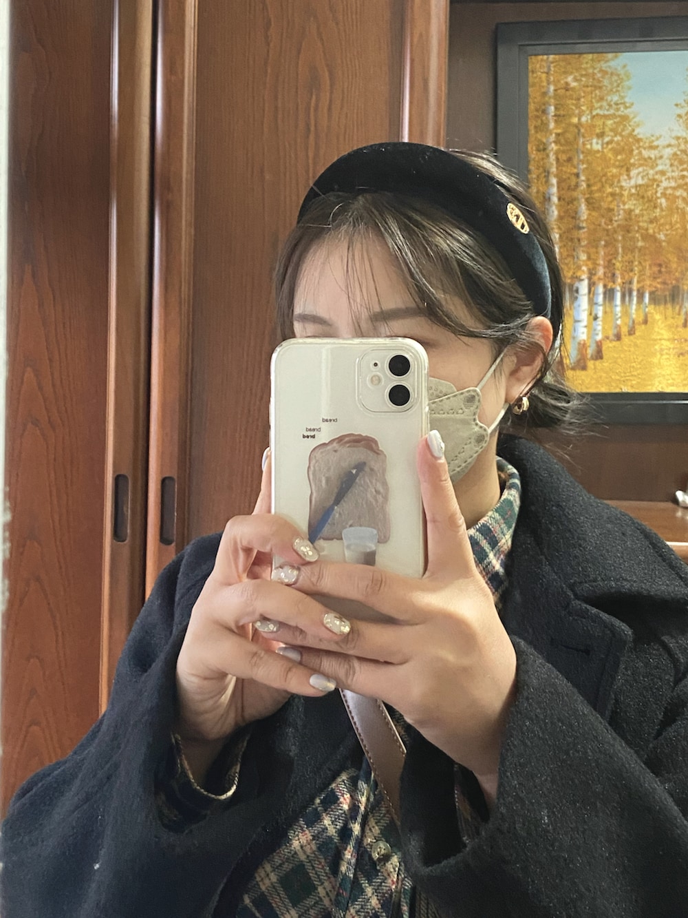 「韓国ファッション、韓国、ミニスカート、タイツ、ヘアバンド、カチューシャ」｜「undersonのアイテム（カチューシャ、ブラック系）」を使った、fullmoonさん（レディース・157cm）の冬コーディネートの2枚目の写真
