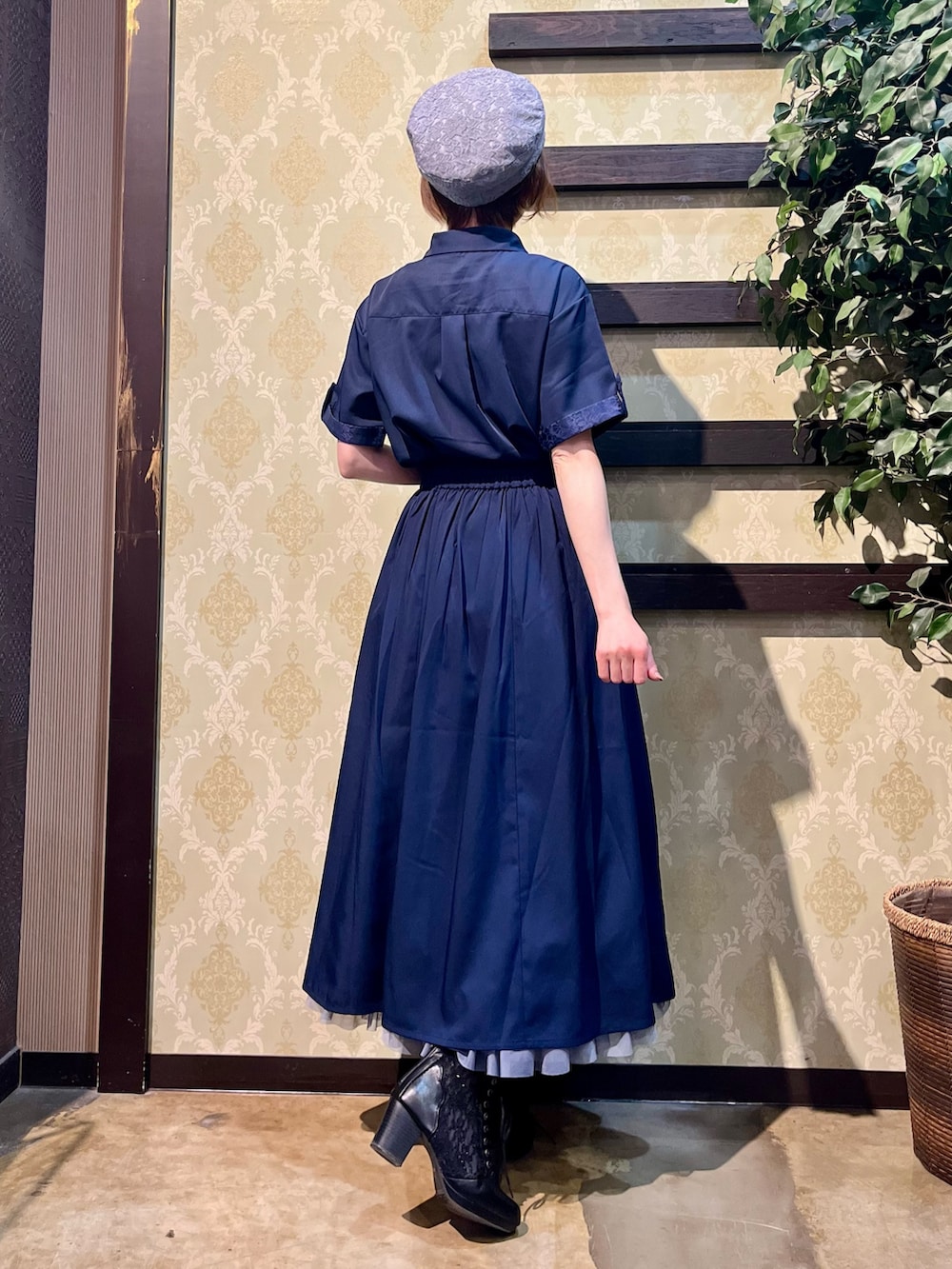 「春めき満開コーデ、キャップ、休日スタイル、デートコーデ、お出かけコーデ、大人カジュアル、axes femme、大人コーデ、お洒落さんとつながりたい、お花見コーデ、着物、春コーデ、大人女子、ジャガード、スカート」|「axes femmeの総レースキャスケット(キャスケット、ブルー系)」を使った、ハナミズキさん(レディース・158cm)の春コーディネートの6枚目の写真