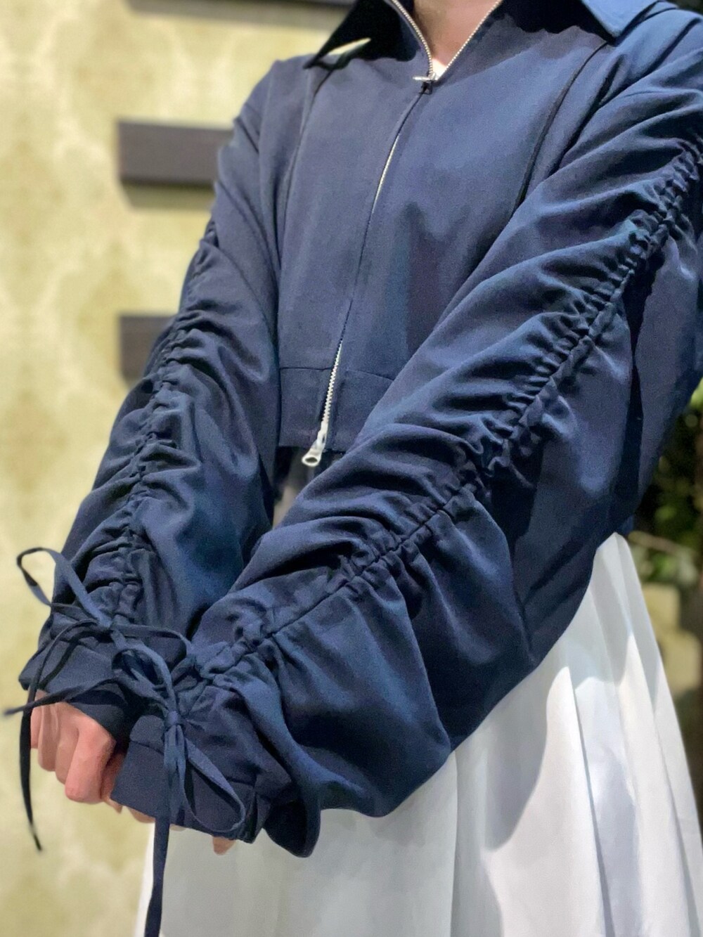 「春めき満開コーデ、春色、大人カジュアル、ワンピース、休日スタイル、デートコーデ、お出かけコーデ、リボン、axes femme、春服コーデ、大人ガーリー、お花見コーデ、ワンピーススタイル、デイリーカジュアル、花柄」|「axes femmeのレースアップデニムベレー(ハンチング/ベレー帽、ブルー系)」を使った、ハナミズキさん(レディース・158cm)の春コーディネートの7枚目の写真