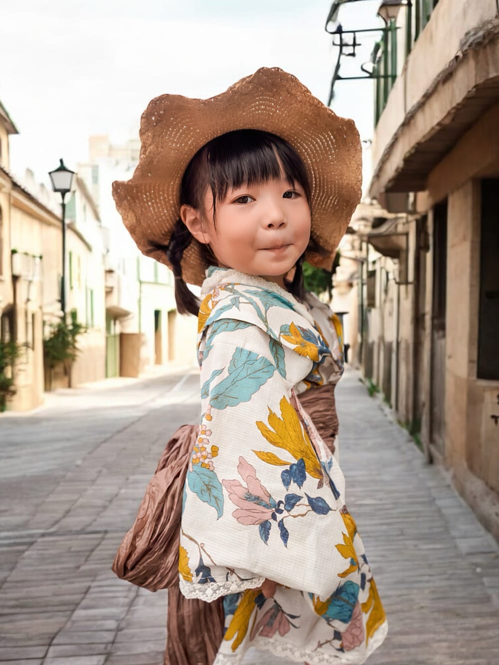 ホワイト系の浴衣を着用したキッズの夏コーディネートの2枚目の写真