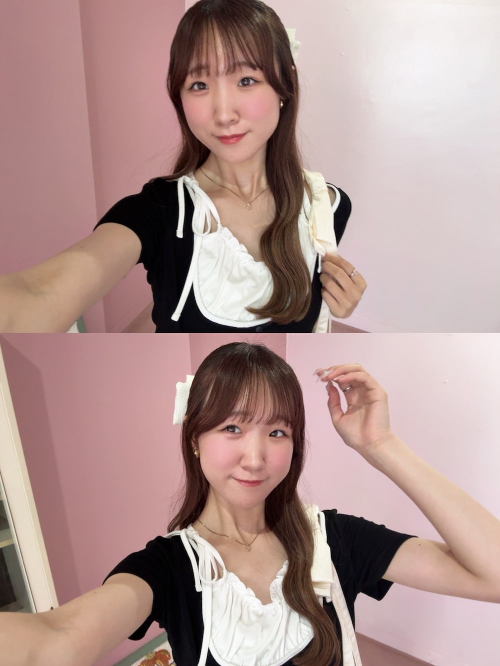 ブラック系のパンプス、ブラック系のTシャツ/カットソー、ホワイト系のトートバッグを着用したレディースの夏コーディネートの4枚目の写真