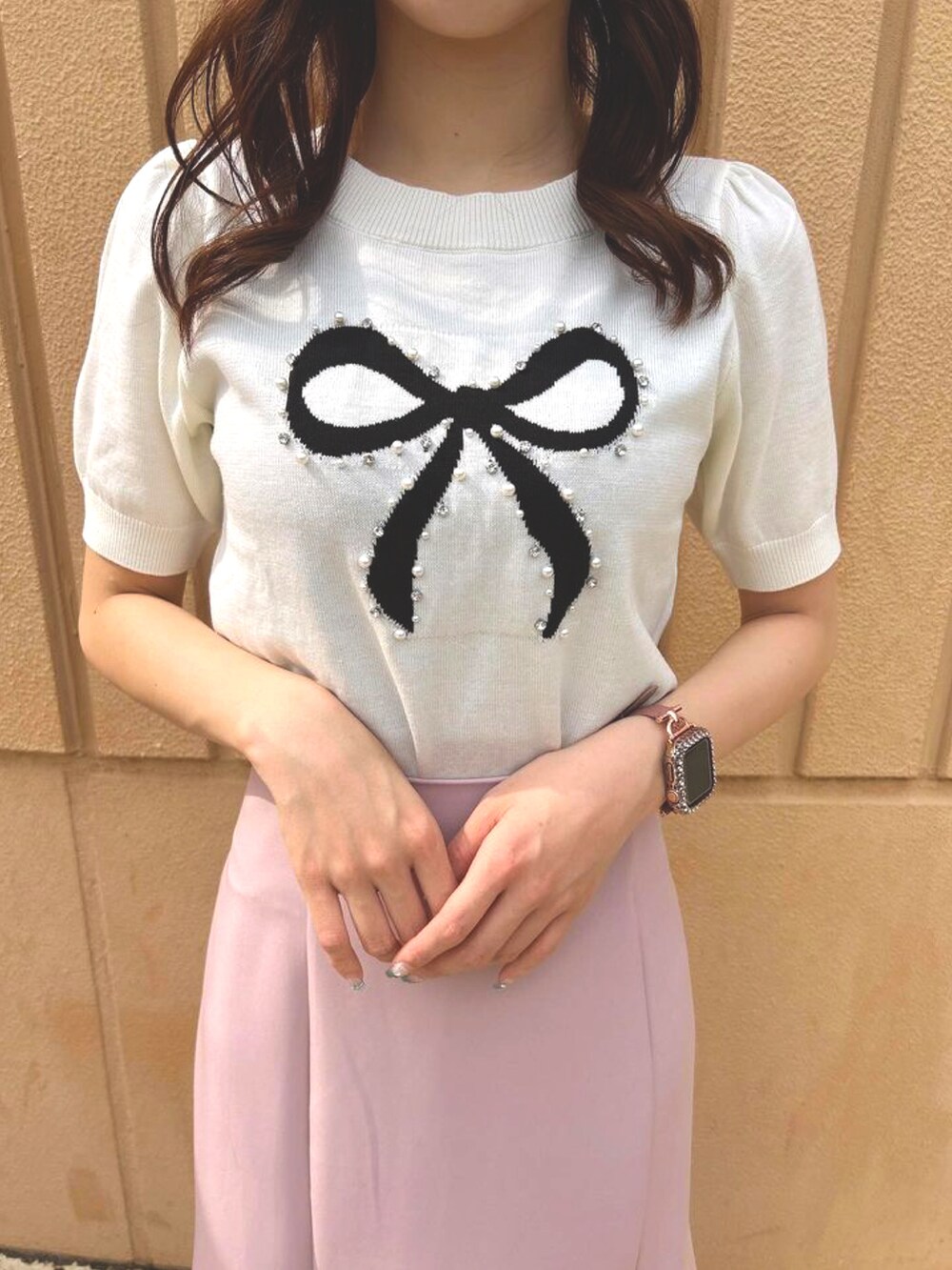 「プチプラ、夏コーデ、スタッフ、お出かけコーデ、キレイめ、大人ガーリー、マーメイドスカート」｜「INGNIの2WAYリボンサンダル（サンダル、ホワイト系）」を使った、ingnimkさん（骨格ウェーブ・レディース・158cm）の夏コーディネートの2枚目の写真