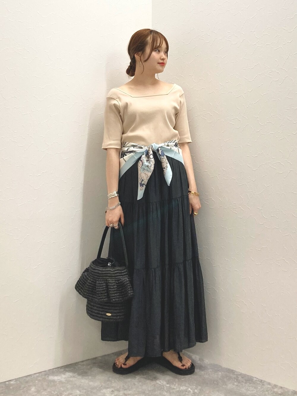 「Rie Millerの2WAYニュアンスカットリブハーフスリーブプルオーバー（Tシャツ/カットソー、ベージュ系）」を使った、nol murakamiさん（レディース・152cm）の夏コーディネートの8枚目の写真