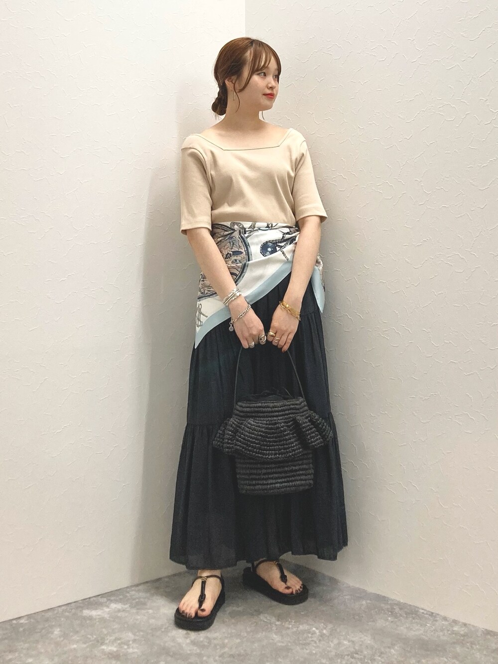 「Rie Millerの2WAYニュアンスカットリブハーフスリーブプルオーバー（Tシャツ/カットソー、ベージュ系）」を使った、nol murakamiさん（レディース・152cm）の夏コーディネートの6枚目の写真