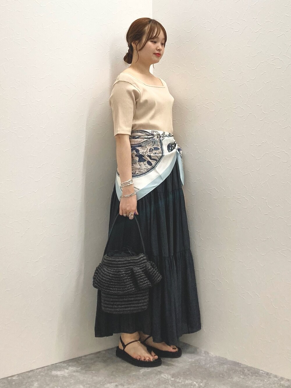 「Rie Millerの2WAYニュアンスカットリブハーフスリーブプルオーバー（Tシャツ/カットソー、ベージュ系）」を使った、nol murakamiさん（レディース・152cm）の夏コーディネートの5枚目の写真