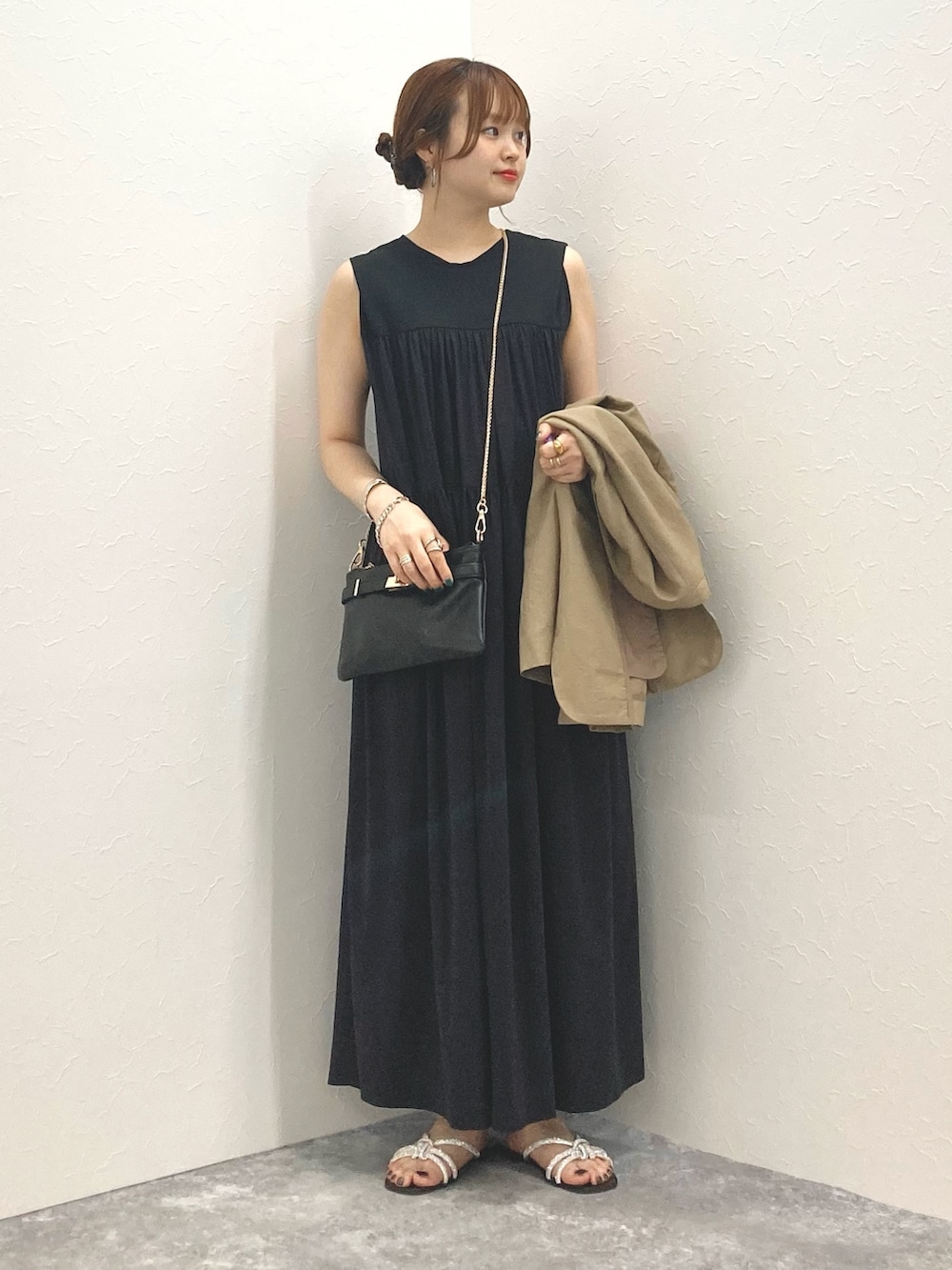 「Rie Millerのウォッシャブルノーカラージャケット（ノーカラージャケット、ベージュ系）」を使った、nol murakamiさん（レディース・152cm）の夏コーディネートの8枚目の写真