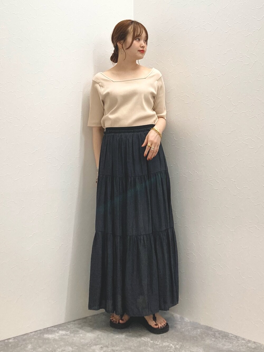 「Rie Millerの2WAYニュアンスカットリブハーフスリーブプルオーバー（Tシャツ/カットソー、ベージュ系）」を使った、nol murakamiさん（レディース・152cm）の夏コーディネートの10枚目の写真