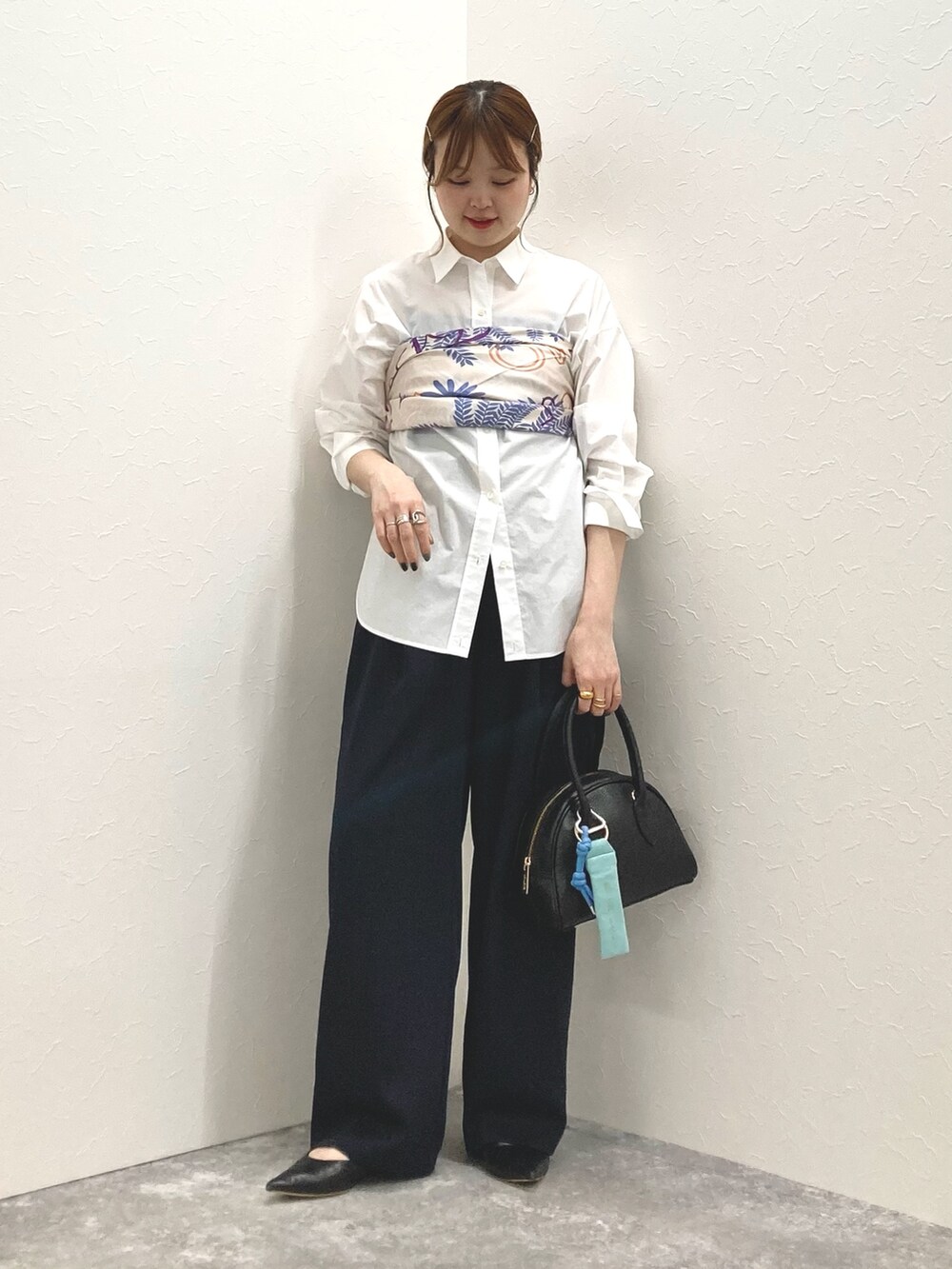 「NOLLEY’Sのプリントスカーフ88(バンダナ/スカーフ、パープル系)」を使った、nol murakamiさん(レディース・152cm)の春コーディネートの8枚目の写真
