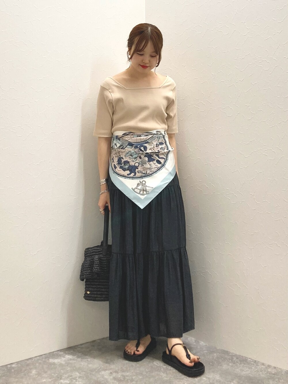 「Rie Millerの2WAYニュアンスカットリブハーフスリーブプルオーバー（Tシャツ/カットソー、ベージュ系）」を使った、nol murakamiさん（レディース・152cm）の夏コーディネートの9枚目の写真