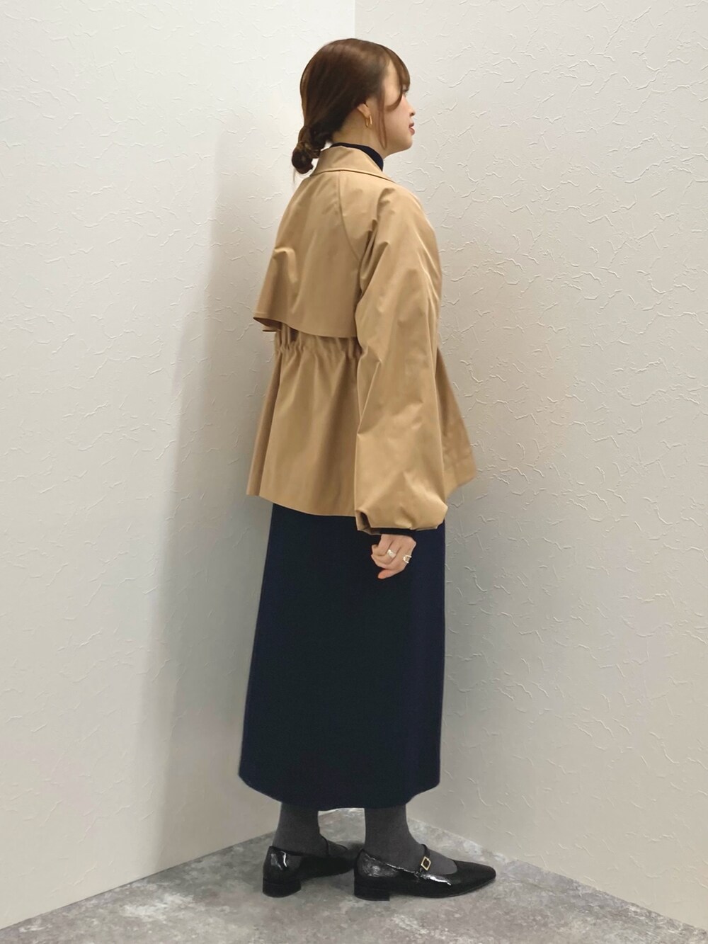 「ブルゾン、ワンピース、ショート丈、ダウンブルゾン、低身長、ワンピーススタイル、低身長コーデ、152cm」｜「NOLLEY’Sのウォッシャブルツイードライクジレワンピース（ワンピース、ブルー系）」を使った、nol murakamiさん（レディース・152cm）の秋コーディネートの6枚目の写真