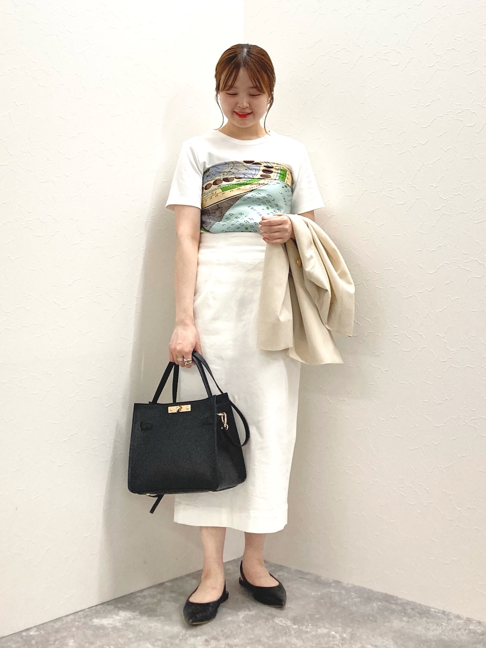 「NOLLEY’Sの◇【WEB限定】コンパクトベアテレコクルーネック半袖Tシャツ（Tシャツ/カットソー、ホワイト系）」を使った、nol murakamiさん（レディース・152cm）の春コーディネートの8枚目の写真