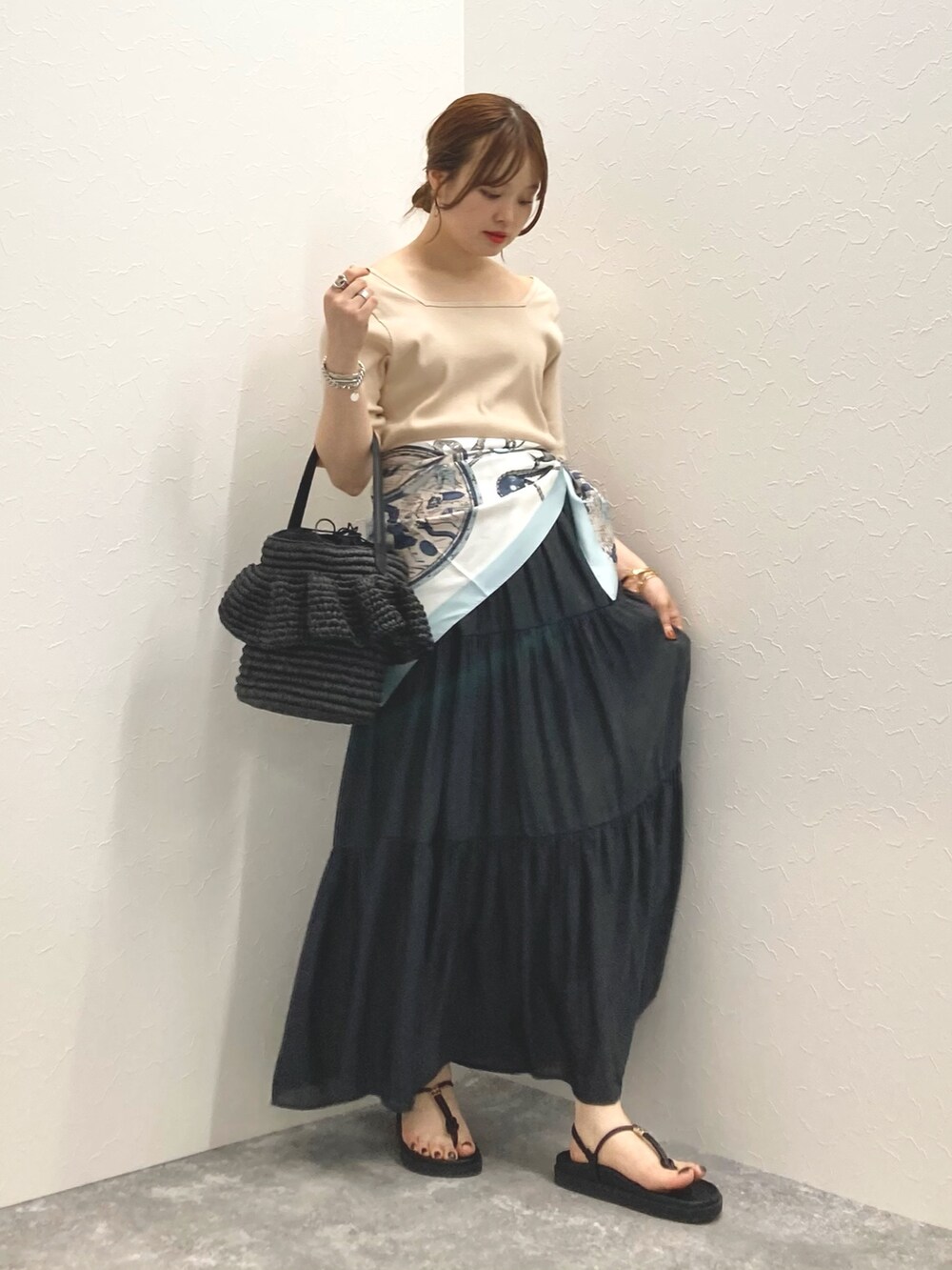 「Rie Millerの2WAYニュアンスカットリブハーフスリーブプルオーバー（Tシャツ/カットソー、ベージュ系）」を使った、nol murakamiさん（レディース・152cm）の夏コーディネートの7枚目の写真