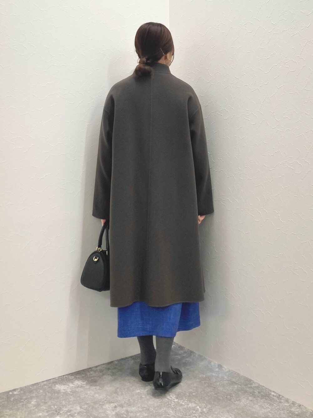 「ウールコート、ロングコート、ウールニット、ハイネックニット、スタンドカラー、スカートスタイル、低身長、低身長コーデ、152cm、150cm台コーデ」｜「NOLLEY’Sのスタンドカラーコート（その他アウター、ブラウン系）」を使った、nol murakamiさん（レディース・152cm）の秋コーディネートの5枚目の写真