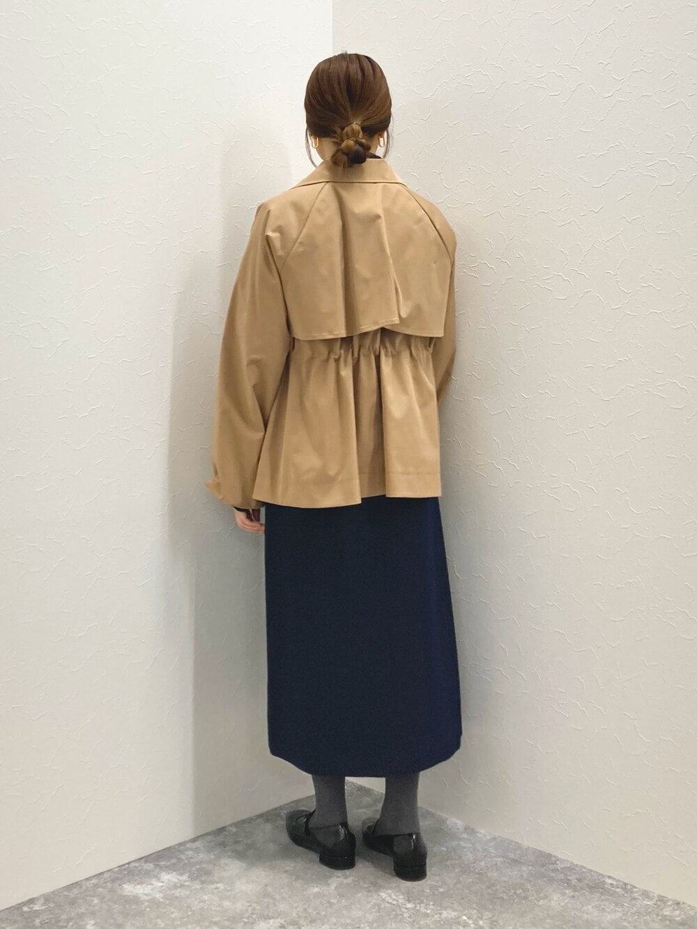 「ブルゾン、ワンピース、ショート丈、ダウンブルゾン、低身長、ワンピーススタイル、低身長コーデ、152cm」｜「NOLLEY’Sのウォッシャブルツイードライクジレワンピース（ワンピース、ブルー系）」を使った、nol murakamiさん（レディース・152cm）の秋コーディネートの5枚目の写真