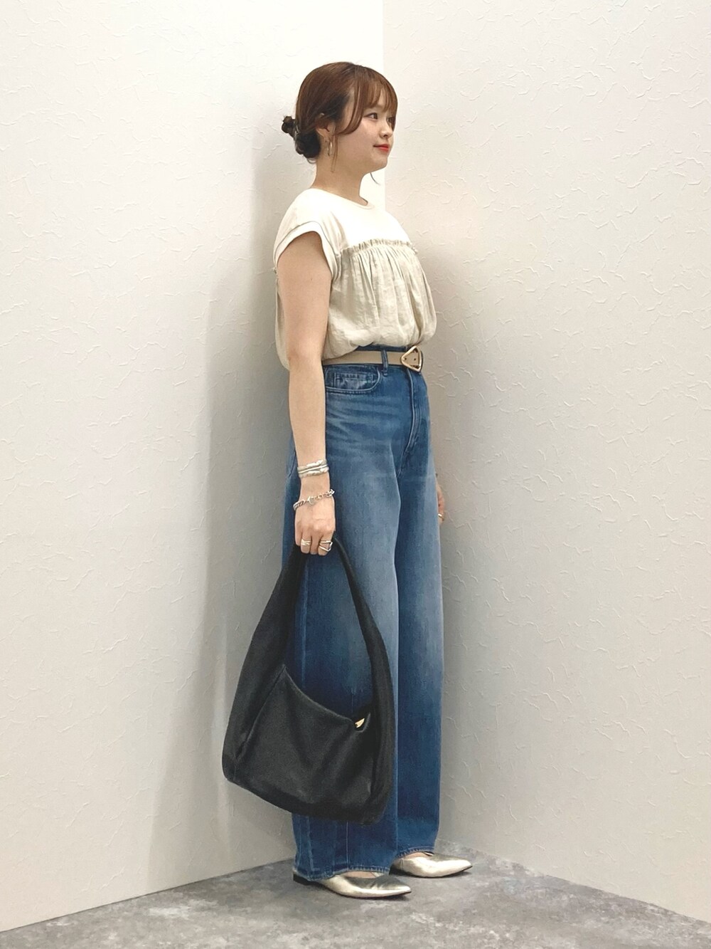 「NOLLEY’Sの割繊コンビプルオーバーカットソー（Tシャツ/カットソー、ベージュ系）」を使った、nol murakamiさん（レディース・152cm）の夏コーディネートの4枚目の写真