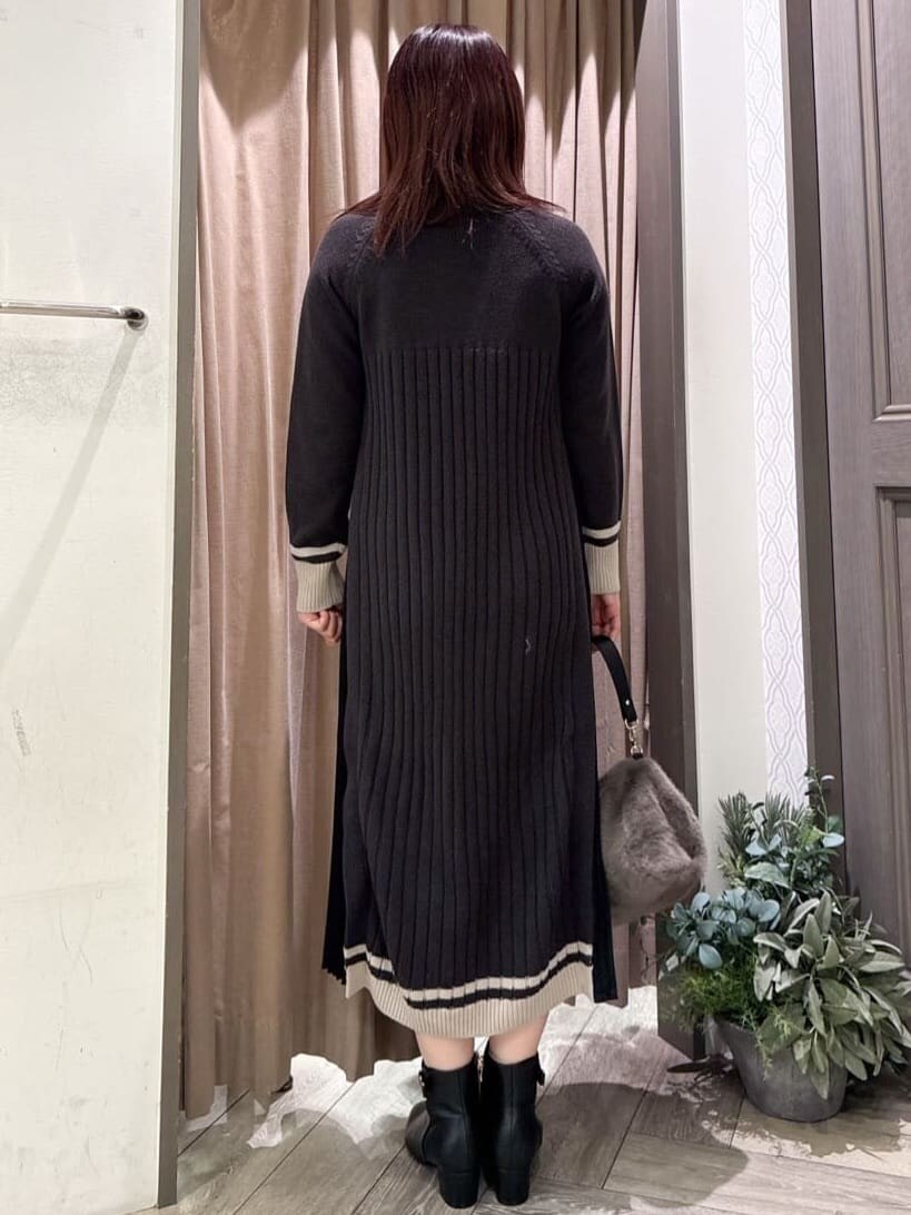 グレー系のワンピース、グレー系のショルダーバッグを着用したレディースの冬コーディネートの3枚目の写真