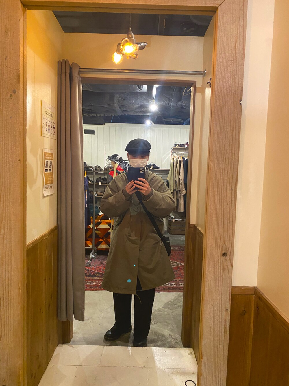 「低身長コーデ、ミリタリーコーデ、革靴、おしゃれさんと繋がりたい、低身長男子」｜「SPINNSの【5色展開】サーモハンチング（ハンチング/ベレー帽、ブラック系）」を使った、たっつん　さん（メンズ・168cm）の春コーディネートの2枚目の写真