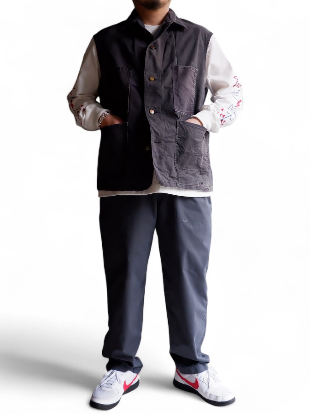 「今日のコーデ、今日の服、秋コーデ、リメイク、ブルーナボイン、madebysunnysideup、sunnysideup」｜「BRUNABOINNEのアイテム（パンツ、グレー系）」を使った、yoheiさん（メンズ・175cm）の秋コーディネートの2枚目の写真