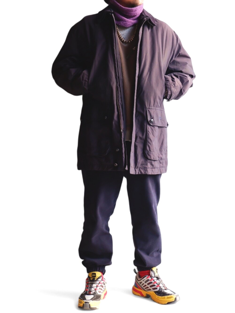 「今日のコーデ、今日の服、冬コーデ、冬服、バーバリー、patagonia、スウェットパンツ」｜「LOS ANGELES APPARELのアイテム（スウェットパンツ、ブルー系）」を使った、yoheiさん（メンズ・175cm）の冬コーディネートの2枚目の写真