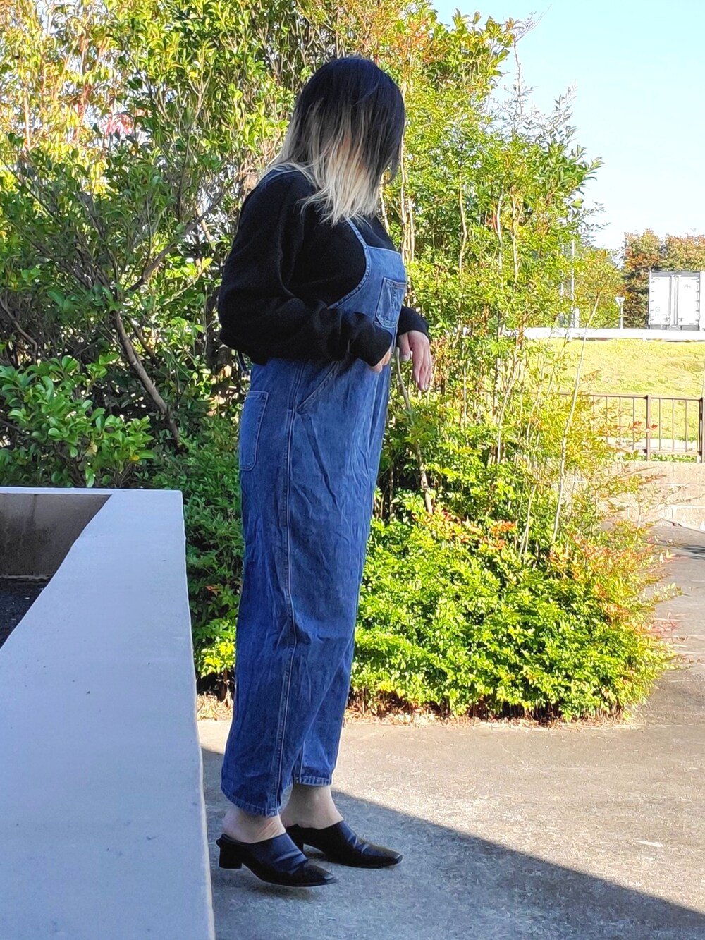 「デニム、WEARハロウィン2022、antiqua、Lian、LVEU.」｜「LVEU.のDenim jumper skirt / デニムジャンパースカート（ジャンパースカート、ブルー系）」を使った、茶みこさん（レディース・165cm）の秋コーディネートの3枚目の写真