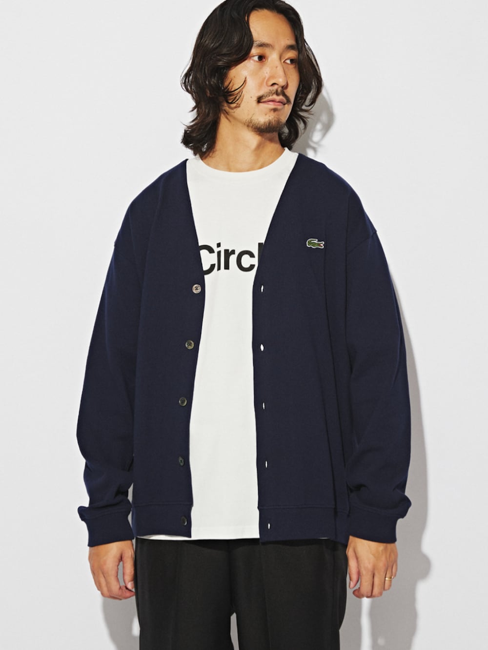 LACOSTE × JOURNAL STANDARD / 別注 鹿の子 Vネックカーディガンを使っ