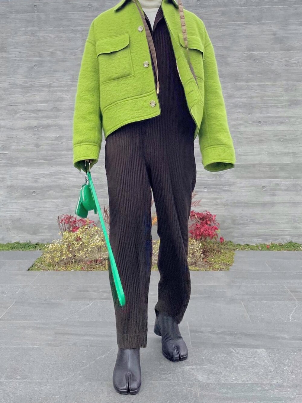 「冬のコーデ、バケットハット、hommeplisse、GUCCI、タビブーツ、サングラス、ブーツ」|「GUCCIのアイテム(ハット、ブラウン系)」を使った、KEIさん(メンズ・168cm)の冬コーディネートの3枚目の写真