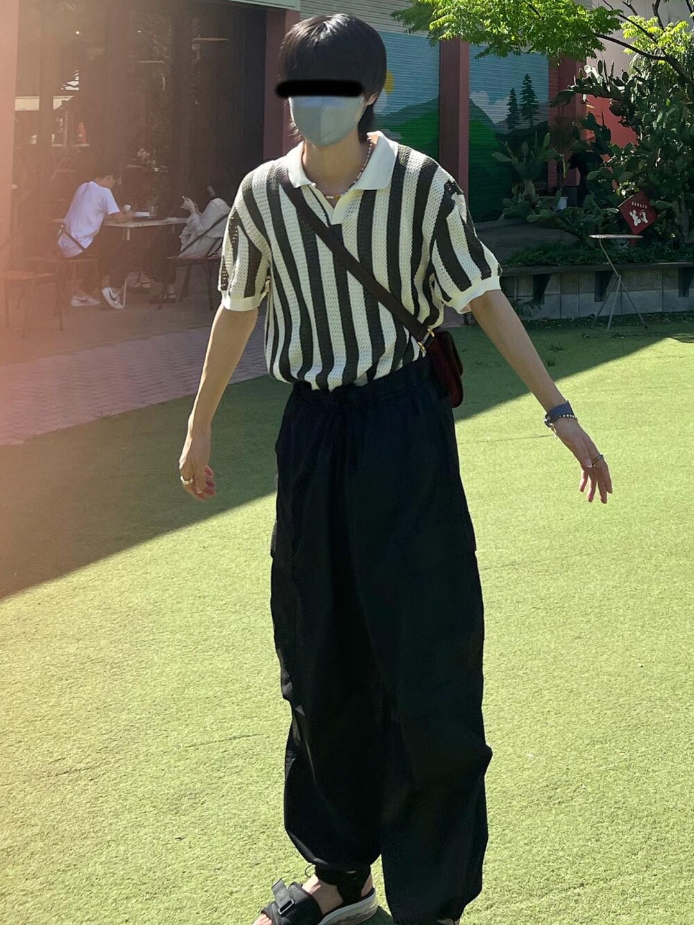 「おしゃれさんと繋がりたい、サンダル、夏、休日コーデ、ZARA、GU、GUコーデ」｜「ZARAのアイテム（ポロシャツ、グリーン系）」を使った、しょうゆさん（メンズ・180cm）の夏コーディネートの2枚目の写真