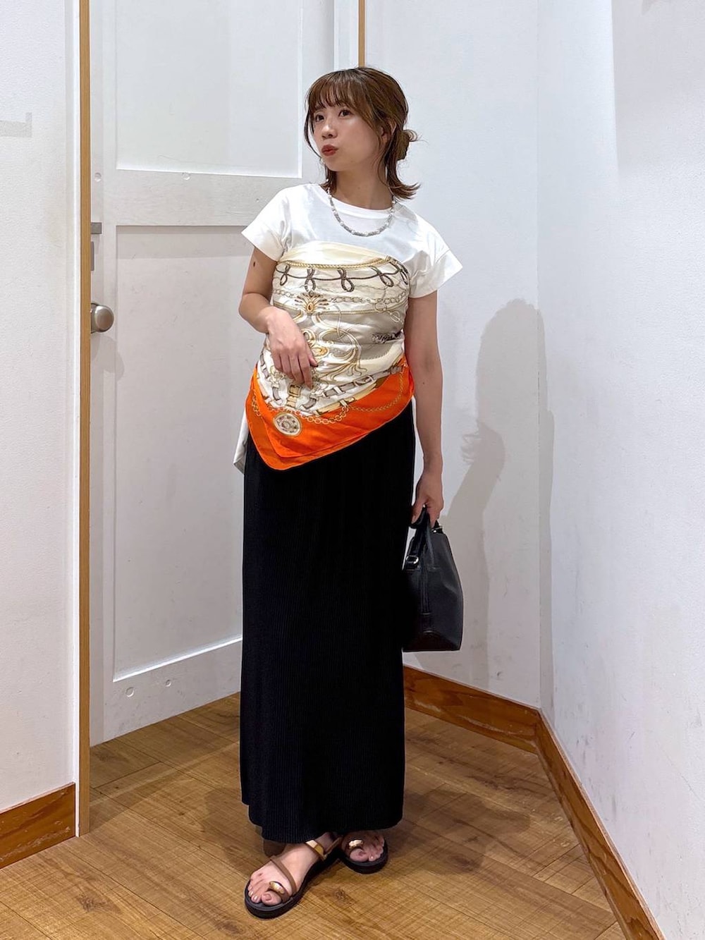 「ワントーン、カジュアル、ガーリー、ママコーデ、低身長、フェミニン、GLOBAL WORK、低身長_GLOBALWORK、145~150cm_GLOBALWORK、シンプルコーデ、カジュアルコーデ、大人カジュアル、夏コーデ、接触冷感、and STセール」|「GLOBAL WORKのアソートヘアゴム/130519(ヘアゴム、ベージュ系)」を使った、ありちゃんさん(レディース・149cm)の夏コーディネートの5枚目の写真