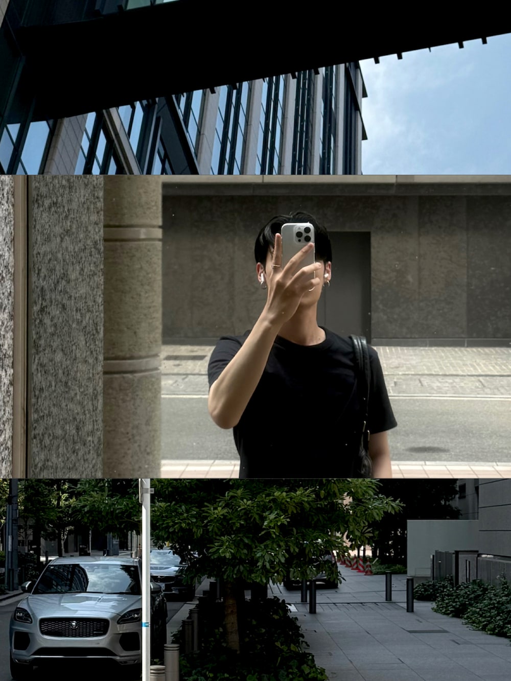 ブラック系のローファー、ブルー系のデニムパンツ、ブラック系のTシャツ/カットソーを着用したメンズの夏コーディネートの4枚目の写真