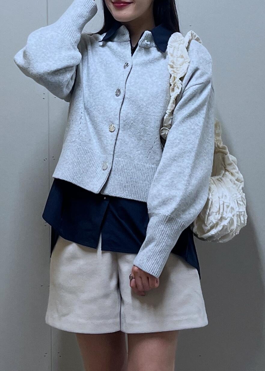 ブルー系のシャツ/ブラウス、ベージュ系のその他パンツ、ホワイト系のショルダーバッグを着用したレディースの秋コーディネートの5枚目の写真