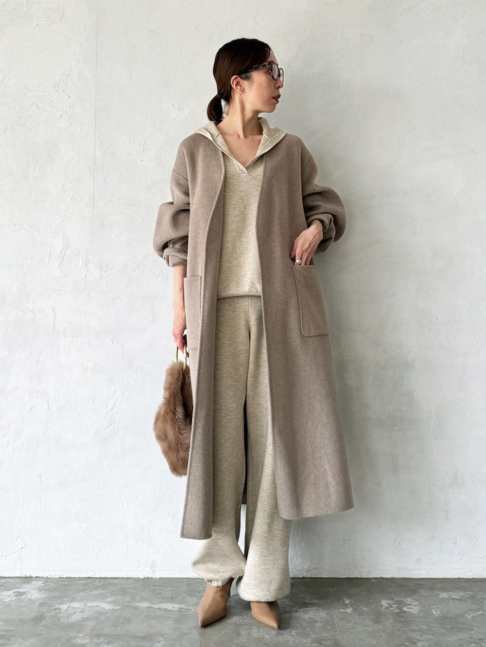 natsu(NOBLE 本社)｜Nobleのノーカラーコートを使ったコーディネート