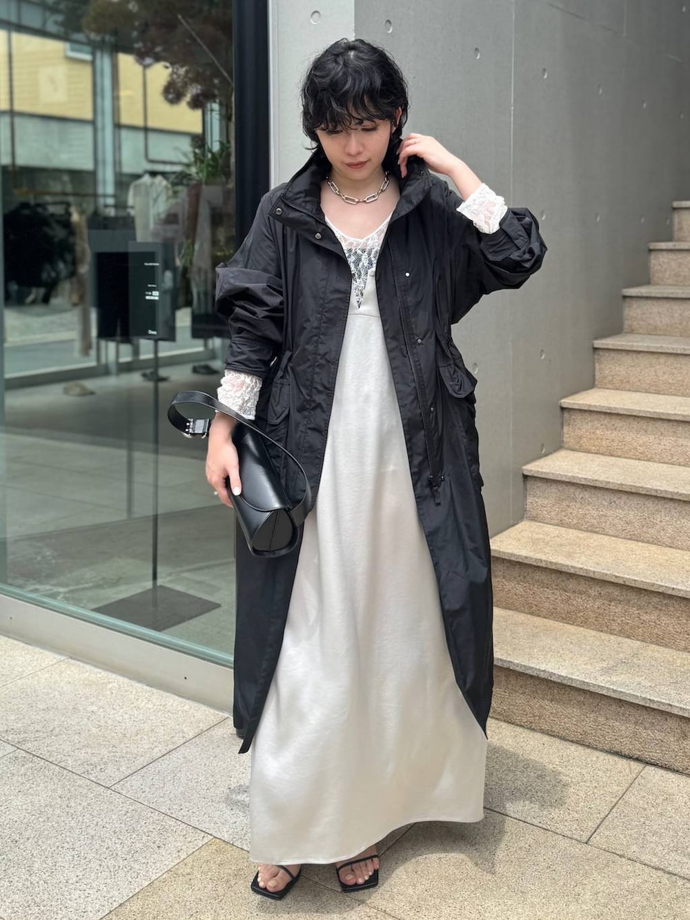 「コート、ワンピース、インナー、きれいめ、きれいめカジュアル、Chaos、新作」｜「ChaosのChaos(カオス)/グラスレースプルオーバー（Tシャツ/カットソー、ホワイト系）」を使った、chaos _eriさん（レディース・158cm）の夏コーディネートの2枚目の写真
