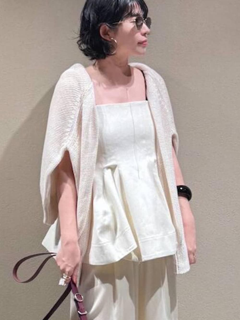 「ニット、キャミソール、ベスト、パンツ、ワイドパンツ、カジュアル、きれいめカジュアル、Chaos、おでかけ」｜「ChaosのChaos(カオス)/【新色登場】モーラワイドワイドパンツ　◆セットアップ可◆（その他パンツ、ホワイト系）」を使った、chaos _eriさん（レディース・158cm）の夏コーディネートの5枚目の写真