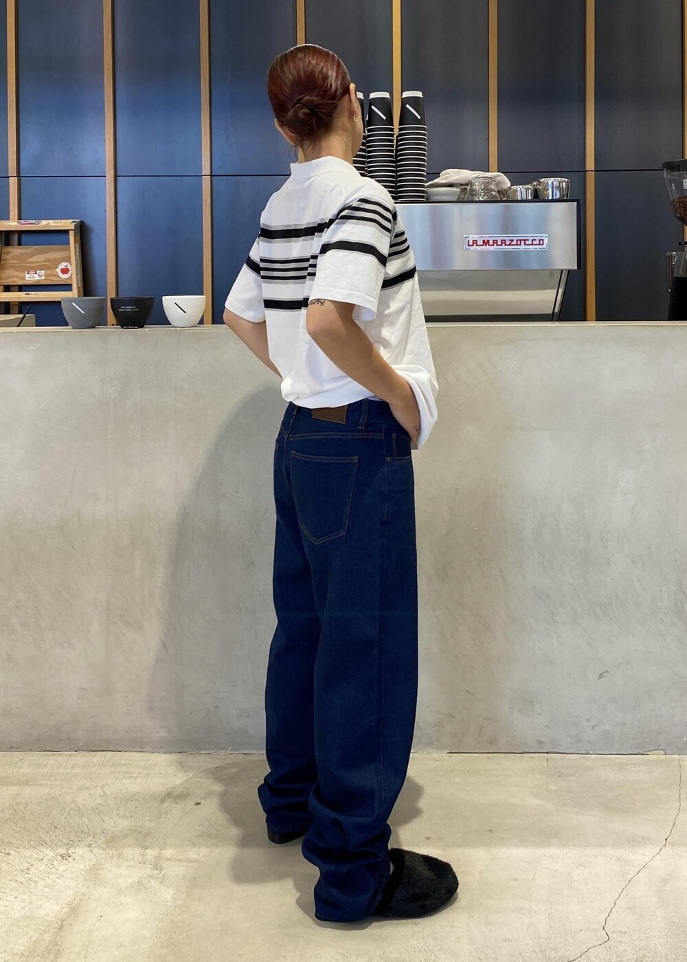 「シンプルコーデ、ootd、outfits、ゴルフ、golf、スポーツ、授業参観日コーデ、運動会コーデ、デートコーデ、お出かけコーデ、旅行コーデ、アウトドアコーデ、フェスコーデ、お正月・初詣コーデ、父の日ギフト」｜「Saturdays NYCのDenim Pant（デニムパンツ、ブルー系）」を使った、yzkさん（レディース・163cm）の夏コーディネートの2枚目の写真