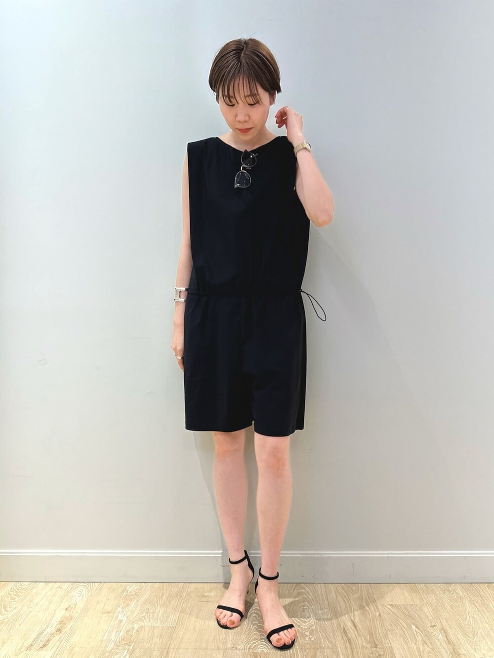 「レジャースタイル、オールインワン、初夏コーデ、夏、休日コーデ、ＵＶカット、UV対策」｜「NOLLEY’Sの◇【WEB限定】アクティビティシリーズ《高機能素材》UVカットショートオールインワン（つなぎ/オールインワン、ブラック系）」を使った、sakakibaraさん（レディース・168cm）の春コーディネートの5枚目の写真