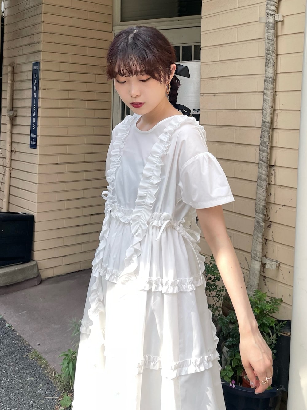 merry jenny メリージェニー フリル パーカー ワンピース 白 merry jenny フリルテイアードシャツワンピース（オフホワイト