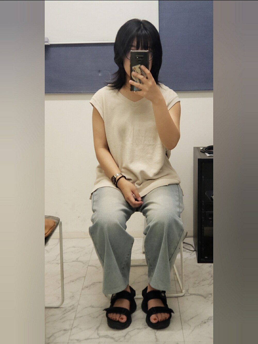 「UNIQLOのアイテム（トップス、ベージュ系）」を使った、yukifashioさん（レディース・153cm）の夏コーディネートの2枚目の写真