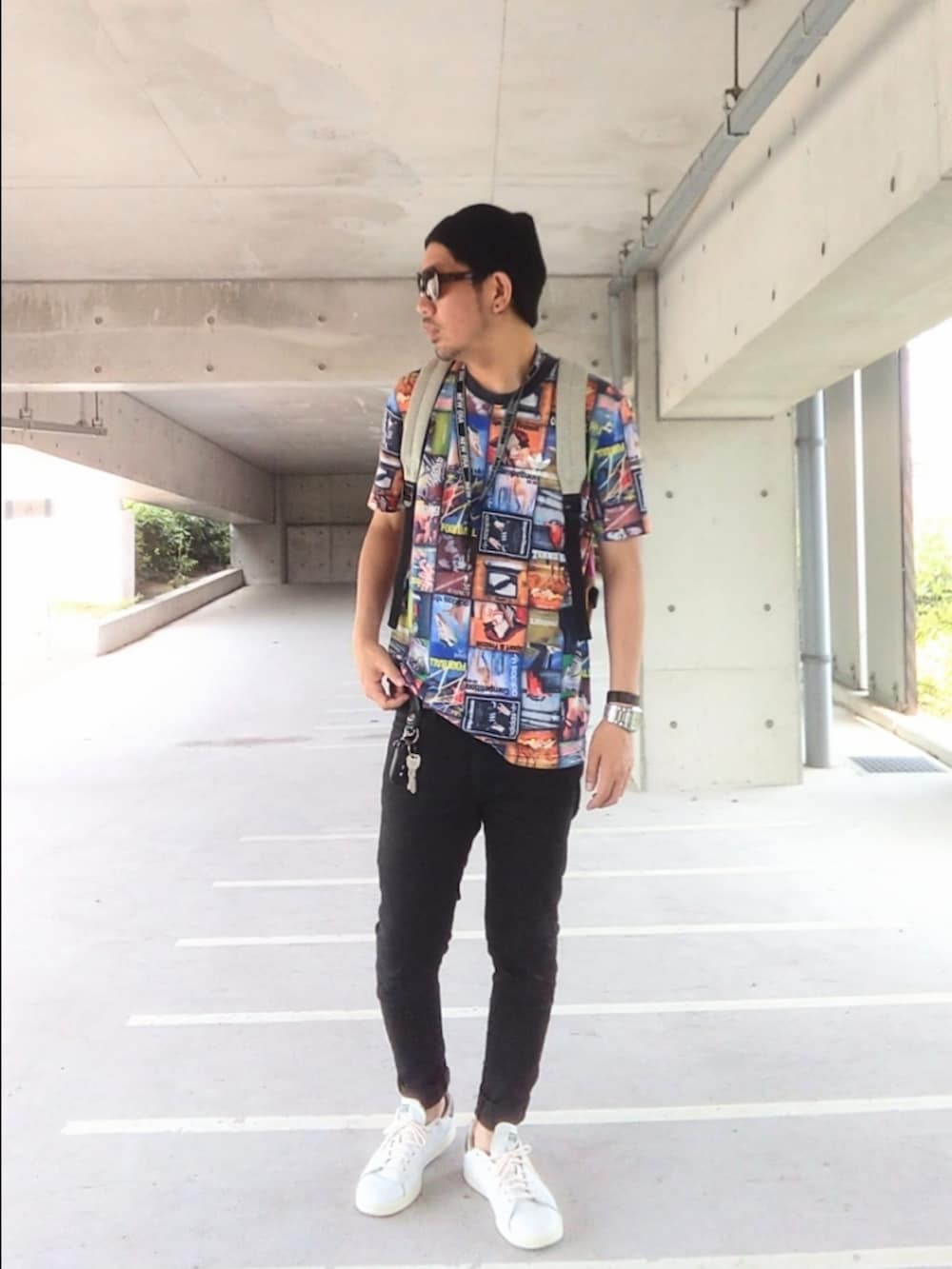 「夏だ!Tシャツ着よう!、adidas、adidas originals、THE NORTH FACE、gym master 、リドム、スキニー、スタンスミス、リュックスタイル、NIXON、NEW ERA、ネックストラップ、夏コーデ」|「adidas Originalsのアイテム(Tシャツ/カットソー、その他)」を使った、hasshi(ハッシー)さん(メンズ・172cm)の夏コーディネートの3枚目の写真
